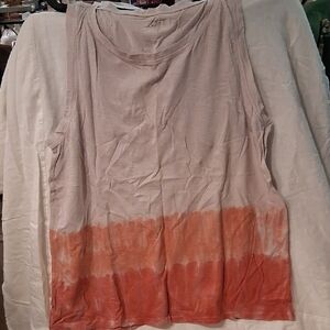 LOFT Light Gray Tank with Orange Dip-Dye Hem